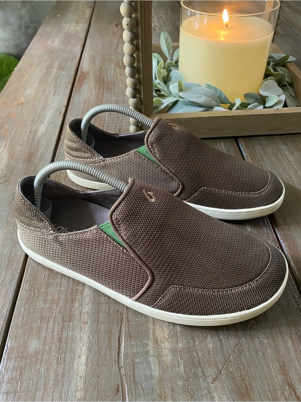 OluKai Nohea Mesh Shoes Slip on Loafers Mustang Lime Peel Mens 8.5 - Picture 6 of 16